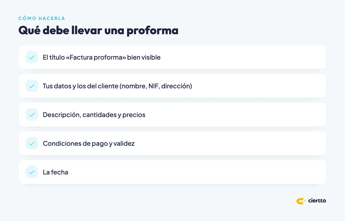 Qué debe llevar una factura proforma
